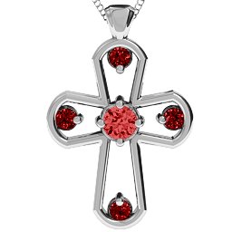 Flared Cross Pendant in 925 Sterling Silver with Garnet