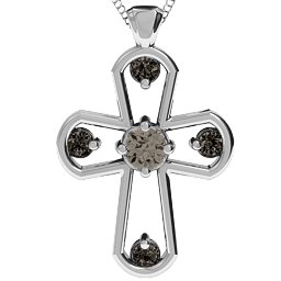 Flared Cross Pendant in 925 Sterling Silver with Smokey Quartz