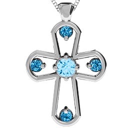 Flared Cross Pendant in 925 Sterling Silver with Blue Topaz