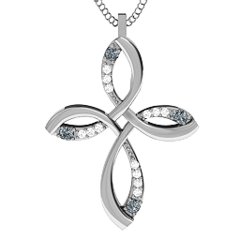 Stylish Curved Cross Pendant – Sterling Silver with Cubic Zirconia and White Premium Zirconia