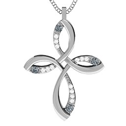 Stylish Curved Cross Pendant in 925 Sterling Silver with Cubic Zirconia and Golden Yellow Premium Zirconia