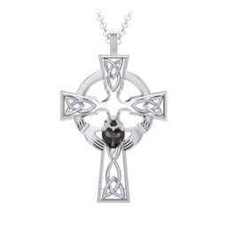 Claddagh Celtic Cross Pendant in 925 Sterling Silver with Smokey Quartz and Black Premium Zirconia