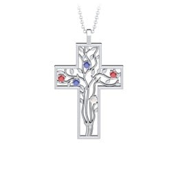 3 - 10 Stone Family Tree Cross Pendant