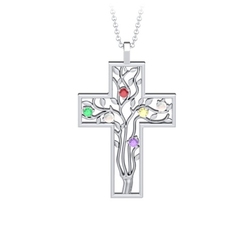 3 - 10 Stone Family Tree Cross Pendant