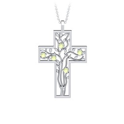 3 - 10 Stone Family Tree Cross Pendant in 925 Sterling Silver with Peridot, Amethyst, Aquamarine, Emerald, S04CZIR, and Fancy Brown Premium Zirconia