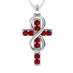 Infinity Cross Pendant in 925 Sterling Silver with Garnet