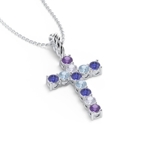 Classic Encrusted 3mm Round Cross Pendant