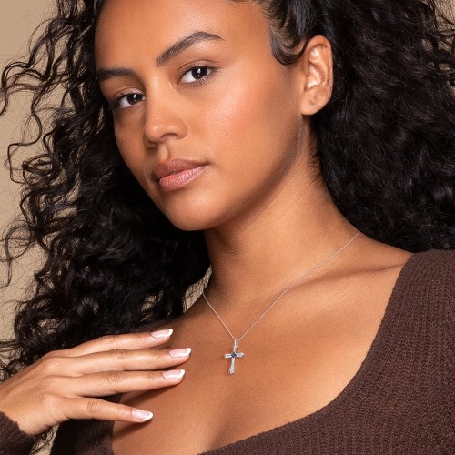 Flared Cross Pendant with Princess Stone