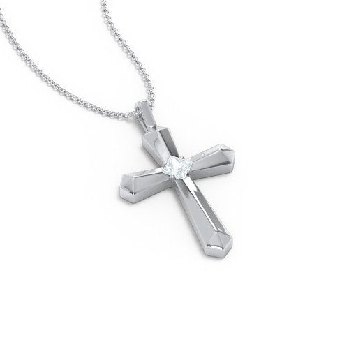 Flared Cross Pendant with Princess Stone