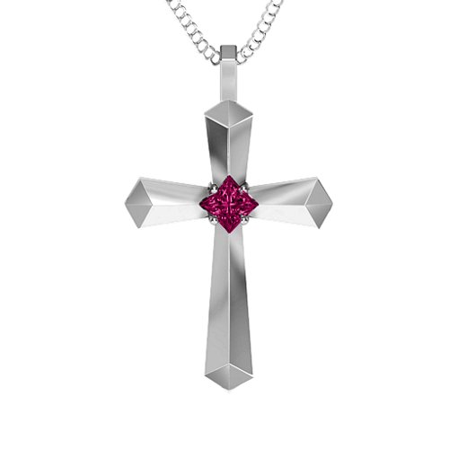 Flared Cross Pendant with Princess Stone