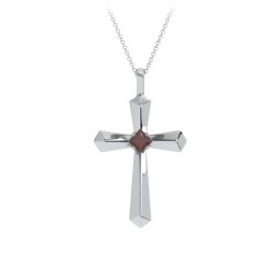 Flared Cross Pendant with Princess Stone in 925 Sterling Silver with Garnet