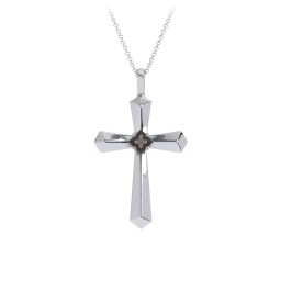 Flared Cross Pendant with Princess Stone in 925 Sterling Silver with Smokey Quartz