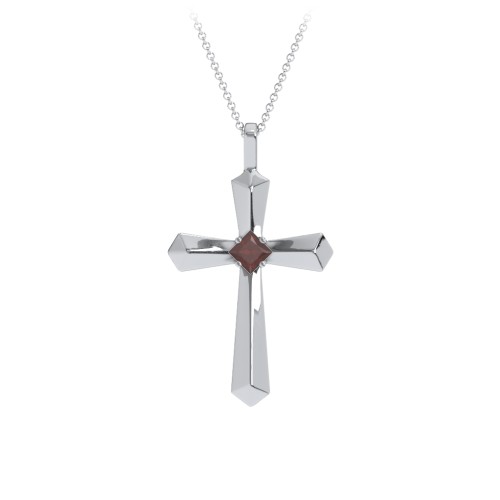 Flared Cross Pendant with Princess Stone – Sterling Silver with Garnet