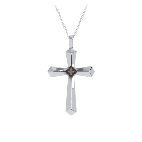 Flared Cross Pendant with Princess Stone – Sterling Silver with Smokey Quartz
