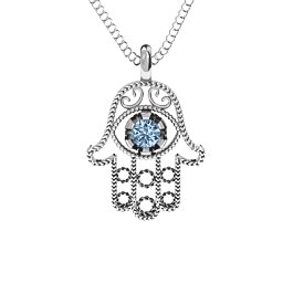 Hamsa Pendant in 925 Sterling Silver with Aquamarine