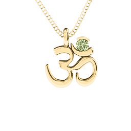 Om Yoga Pendant with 3mm Round Stone in 18K Gold Plated Silver with Peridot