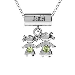Sisters or Mother and Daughter Character Pendant in 925 Sterling Silver with Peridot