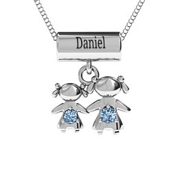 Sisters or Mother and Daughter Character Pendant in 925 Sterling Silver with Aquamarine