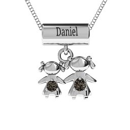 Sisters or Mother and Daughter Character Pendant in 925 Sterling Silver with Smokey Quartz