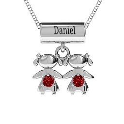 Sisters or Daughters Character Pendant in 925 Sterling Silver with Garnet