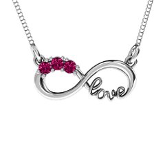 Three Stone Infinity Love Pendant – Sterling Silver with Ruby