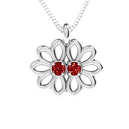 Sister's Flower Pendant in 925 Sterling Silver with Garnet