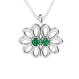 Sister's Flower Pendant in 925 Sterling Silver with Emerald