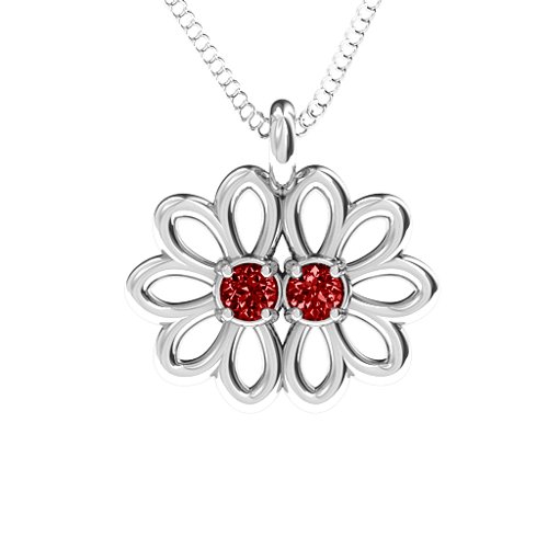 Sister's Flower Pendant – Sterling Silver with Garnet