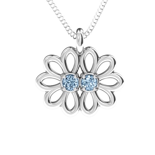 Sister's Flower Pendant – Sterling Silver with Aquamarine