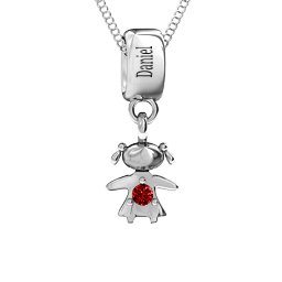 Happy Girl Pendant in 925 Sterling Silver with Garnet