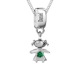 Happy Girl Pendant in 925 Sterling Silver with Emerald