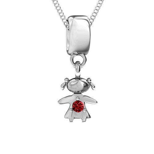 Happy Girl Pendant – Sterling Silver with Garnet