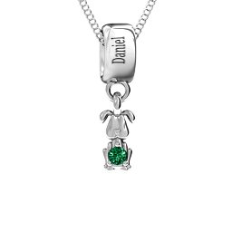 Happy Dog Pendant in 925 Sterling Silver with Emerald