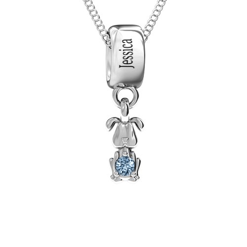 Happy Dog Pendant – Sterling Silver with Aquamarine