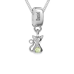 Happy Cat Pendant in 925 Sterling Silver with Peridot