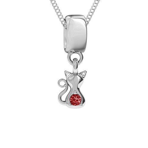 Happy Cat Pendant – Sterling Silver with Garnet