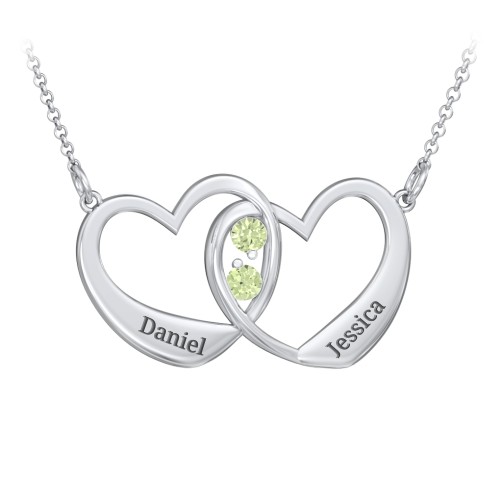 Merging Hearts Pendant – Sterling Silver with Peridot