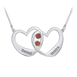 Merging Hearts Pendant in 925 Sterling Silver with Garnet