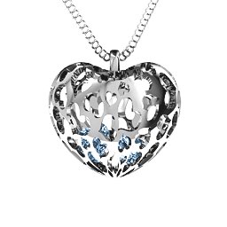 Caged Hearts Pendant With 2–6 Stones in 925 Sterling Silver with Aquamarine, Ruby, Cubic Zirconia, Peridot, and Blue Sapphire