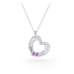 Engravable Filigree Heart Pendant with Birthstones