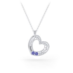 Engravable Filigree Heart Pendant with Birthstones