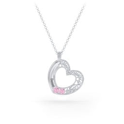 Engravable Filigree Heart Pendant with Birthstones