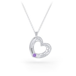 Engravable Filigree Heart Pendant with Birthstones