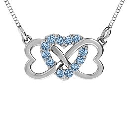 Triple Heart Infinity Pendant in 925 Sterling Silver with Aquamarine