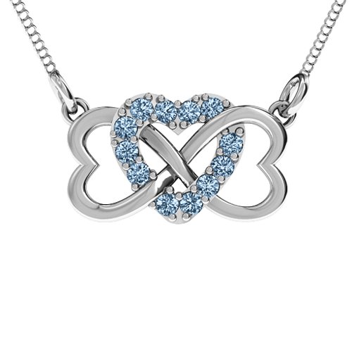 Triple Heart Infinity Pendant – Sterling Silver with Aquamarine