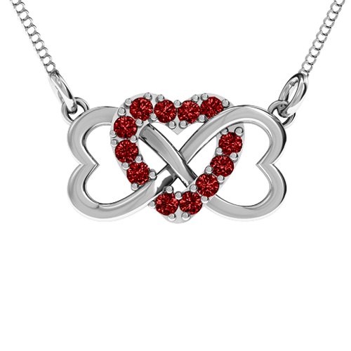 Triple Heart Infinity Pendant – Sterling Silver with Garnet