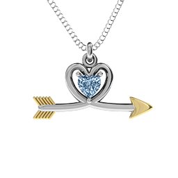 Heart & Arrow Pendant in 925 Sterling Silver with Aquamarine