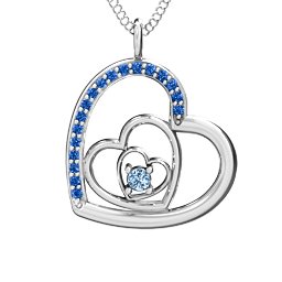 Hearts in Hearts Pendant in 925 Sterling Silver with Aquamarine and Fancy Blue Premium Zirconia