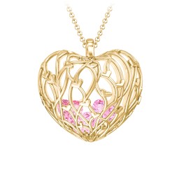 Organic Caged Hearts Pendant in 18K Gold Plated Silver with Pink Tourmaline