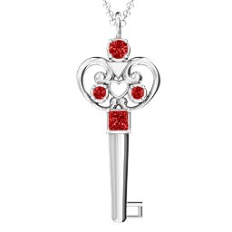 3–5 Stone Accented Key Pendant in 925 Sterling Silver with Garnet and Amethyst
